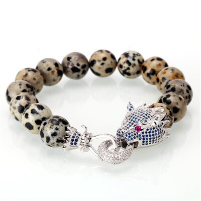 Mighty Dragon Bracelet - Dalmatian Jasper / 16.5 mm (6.5in) - Bracelets - Pretland | Spiritual Crystals & Jewelry