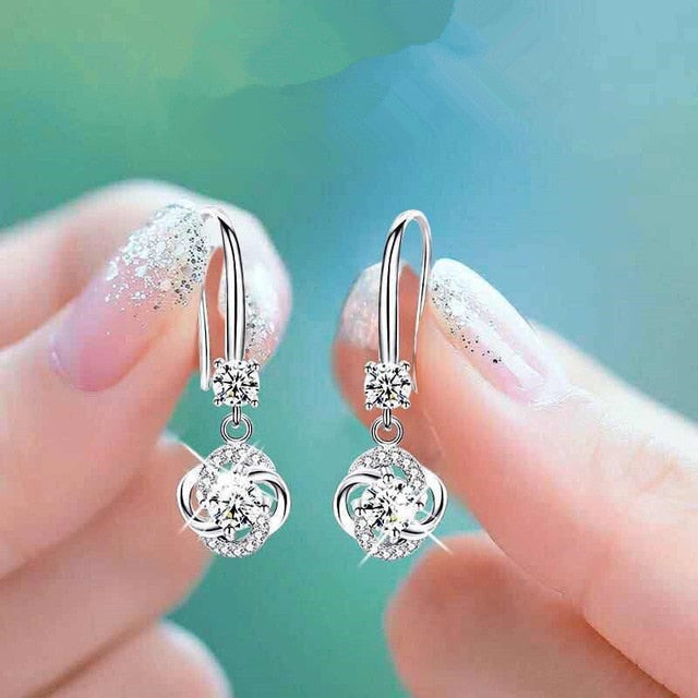 Silver Zirconia Earrings - White - Earrings - Pretland | Spiritual Crystals & Jewelry