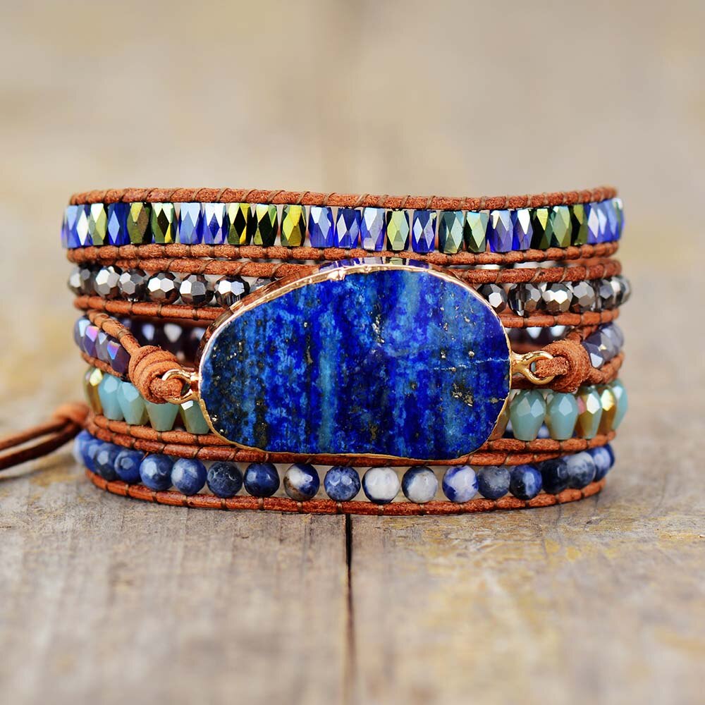 Indigo Lapis Lazuli & Sodalite Bracelet - Wrap Bracelets - Pretland | Spiritual Crystals & Jewelry